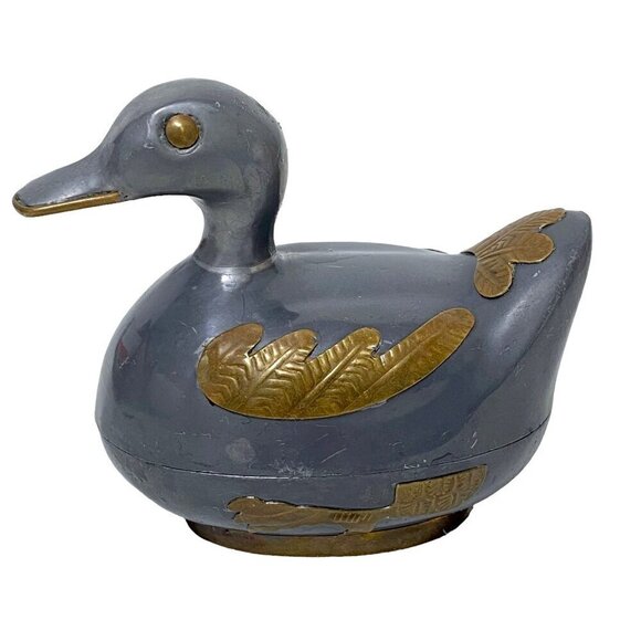 Vintage Duck Box Metal Trinket Holder 4" long - Picture 1 of 8